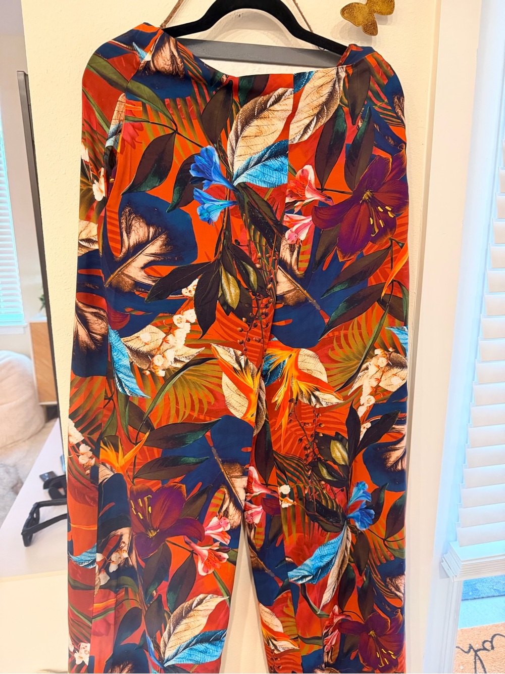 Tropical Floral Wide-Leg Trousers in Orange extra long